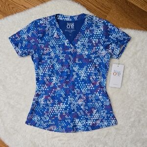 Barco One Hex Blue Scrub Top, Womens XS, New With Tags